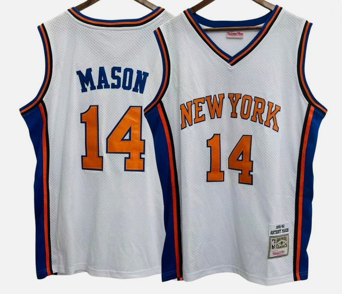 Men's White New Yok Knicks #14 Anthony Mason 1991-92 Stitched Jersey